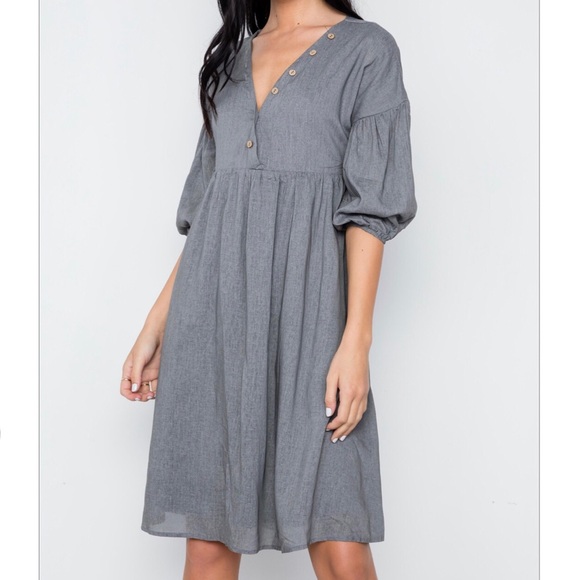 Gray Button-Down Midi Dress - Picture 3 of 8